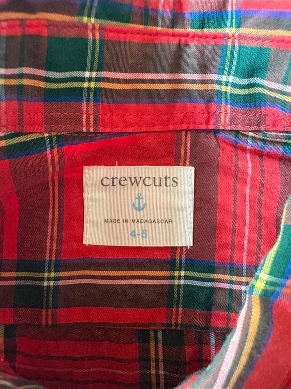 Crewcuts Red Green Navy Plaid Button-Down Shirt